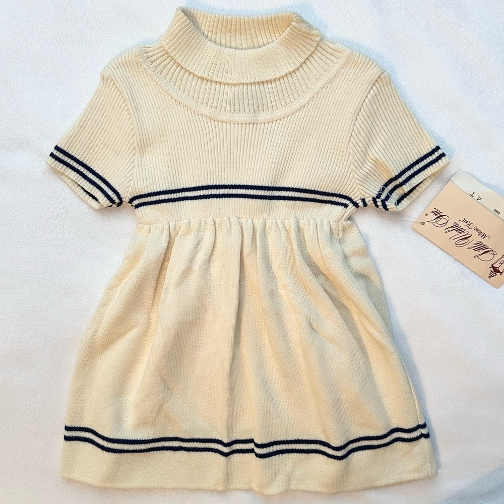 Vintage NWT Little World Milano Knit Turtleneck Dress 4T Toddler Girls Ivory